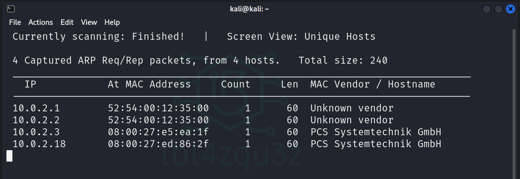 Resultado de Netdiscover con la dirección IP de Mr Robot 1