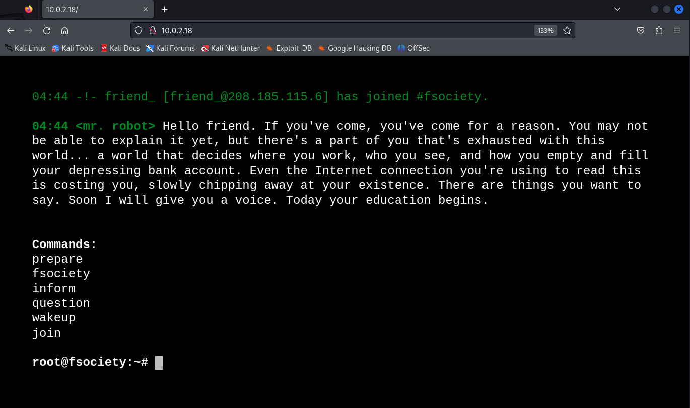 Página de inicio de la aplicación web Mr Robot 1