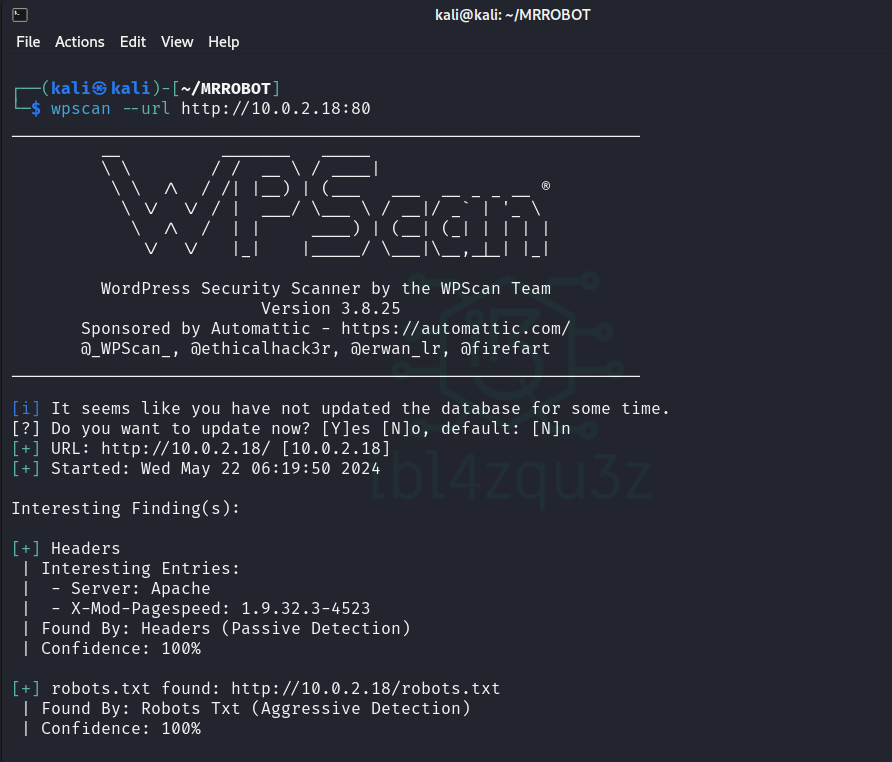 Resultado del análisis de WordPress con WPScan