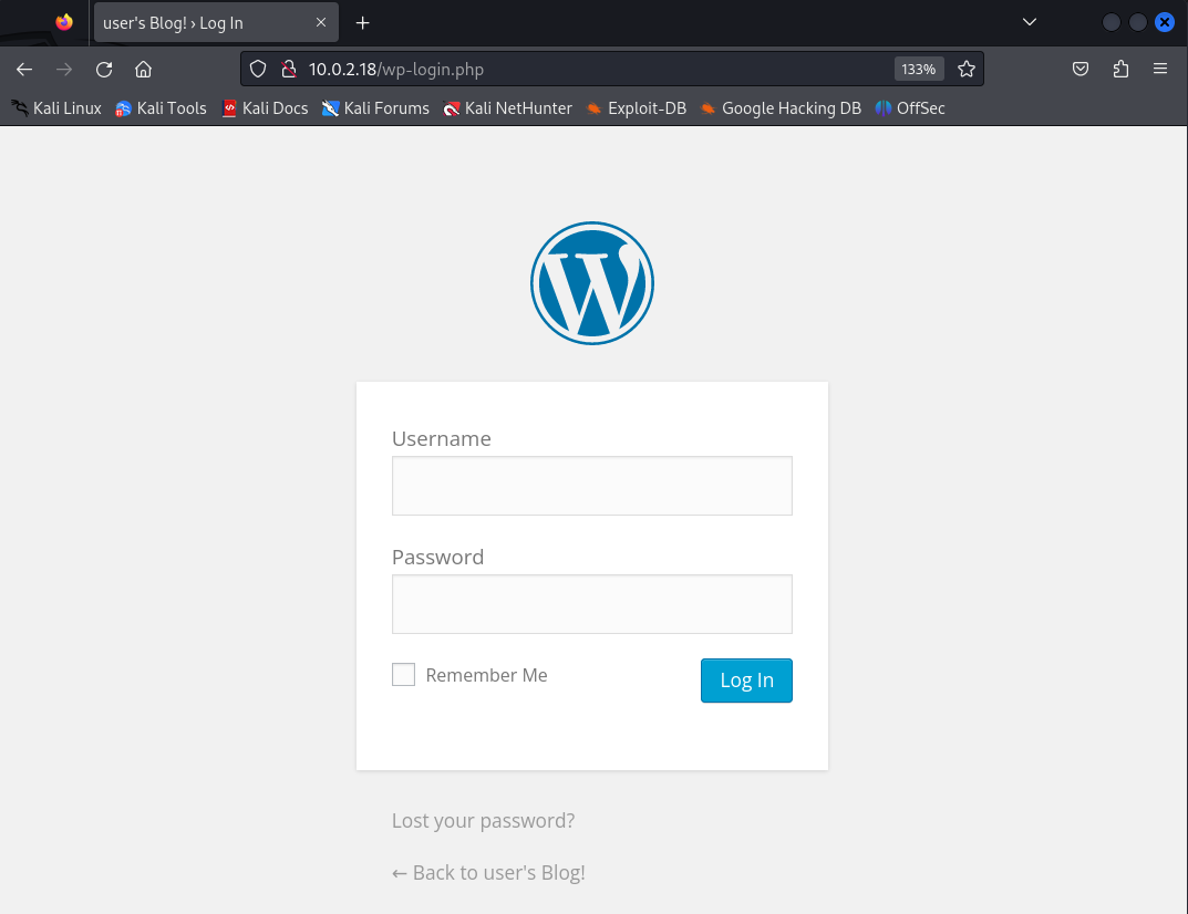 Página de acceso de WordPress