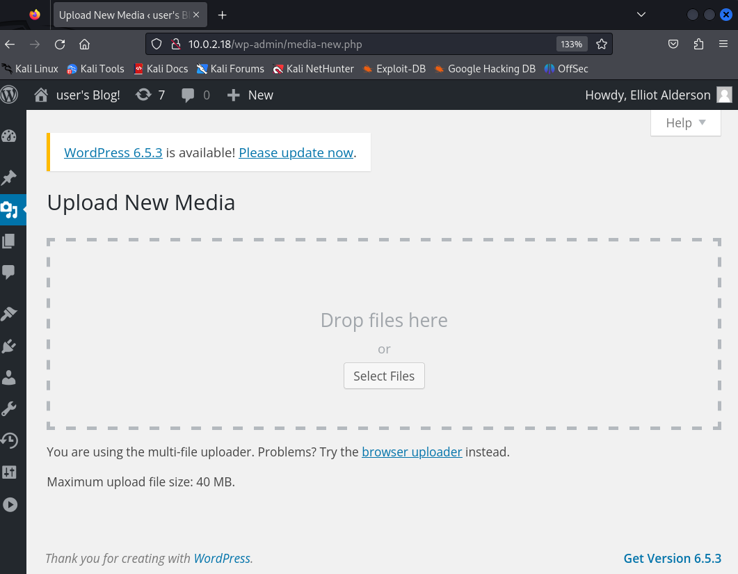 Selección de un archivo para subirlo a WordPress