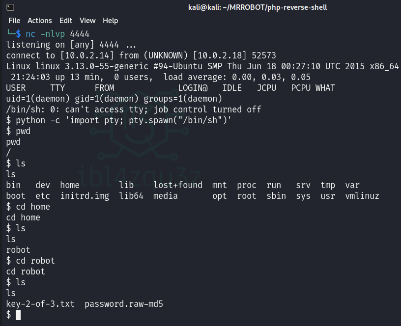 Archivos encontrados en el directorio del usuario robot