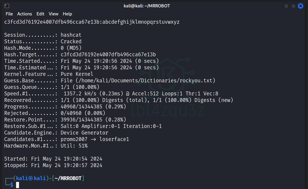 Contraseña recuperada a partir del hash MD5